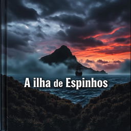 A striking and evocative book cover for 'A Ilha de Espinhos'