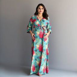 Elegant dresses tailored for short plus-size women with a tummy, featuring exotic colors and patterns