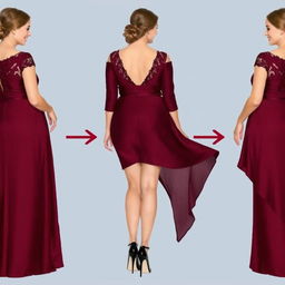 Elegant dresses designed for plus-size individuals with a shorter stature, featuring a flattering cut that accommodates a curvy figure without emphasizing the rear