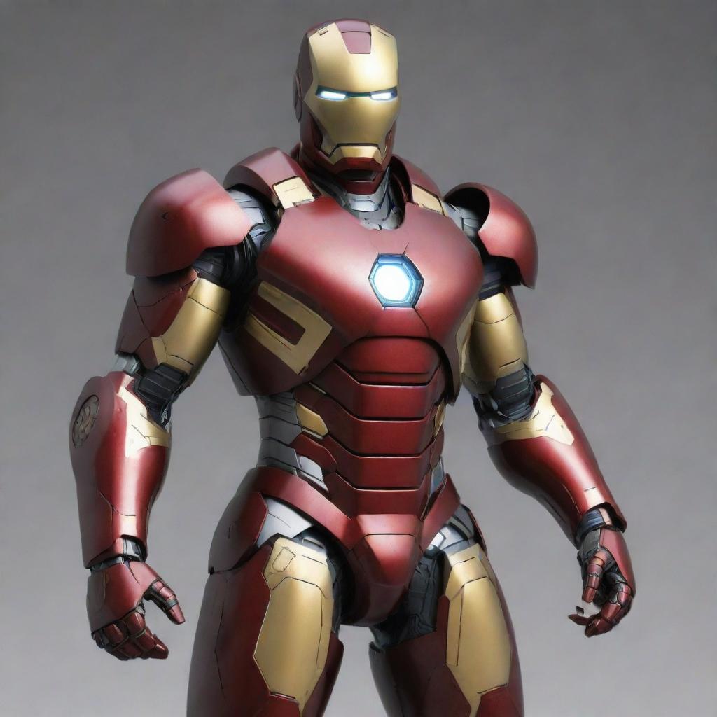 Generate an image of a hybrid character, combining the advanced technology and look of Iron Man with the traditional aesthetic and armor of a Samurai warrior.