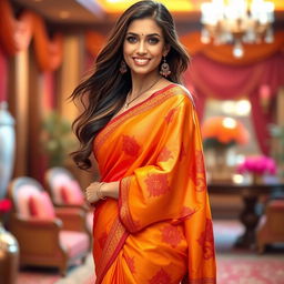 A beautiful, sexy woman wearing a stunning saree, showcasing vibrant colors and intricate patterns