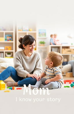 A warm and inviting cover page for a book titled 'Mom, I want to know your story'