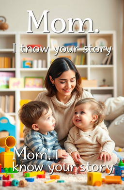 A warm and inviting cover page for a book titled 'Mom, I want to know your story'