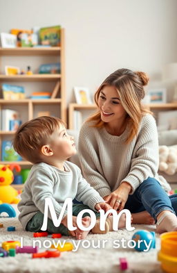 A warm and inviting cover page for a book titled 'Mom, I want to know your story'