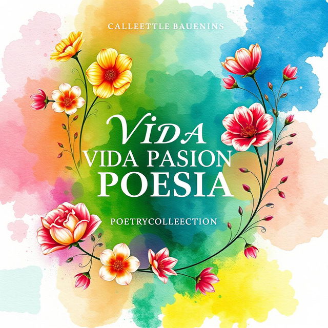 An artistic cover for a poetry collection titled 'VIDA PASION POESIA'