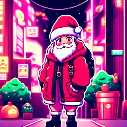 Anime profile picture of a neon Tokyo Santa Claus in a lofi setting.