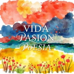 A book cover design for a poetry collection titled 'VIDA PASION POESIA', featuring vibrant colors that evoke emotions of life and passion