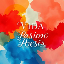 A book cover design for a poetry collection titled 'VIDA PASION POESIA', featuring vibrant colors that evoke emotions of life and passion