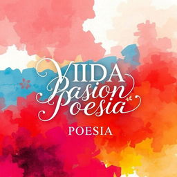 A book cover design for a poetry collection titled 'VIDA PASION POESIA', featuring vibrant colors that evoke emotions of life and passion