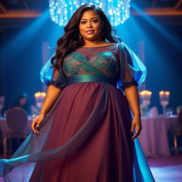 A stunning design for evening dresses tailored for curvy plus-size women, ideal for a graduation party