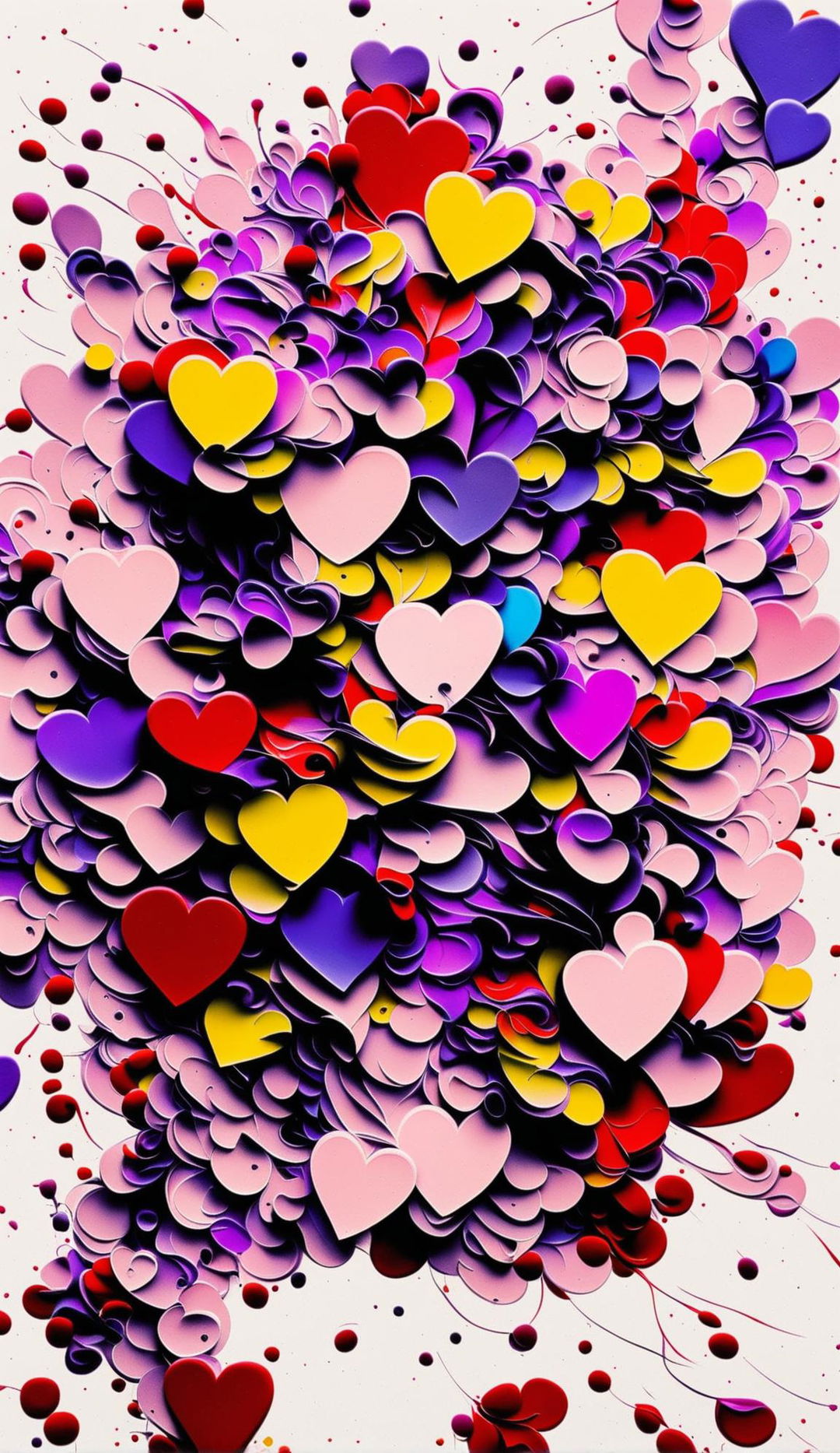 Abstract Valentine's Day art featuring exploding hearts in vibrant colours, inspired by Mario Testino's photography.