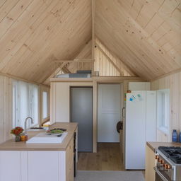 Interior of a 6x5 building featuring a kitchen and a bedroom