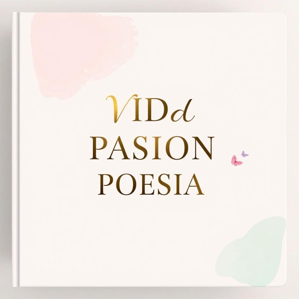 A charming book cover for a poetry collection titled 'VIDA PASION POESIA', featuring a soft pastel background