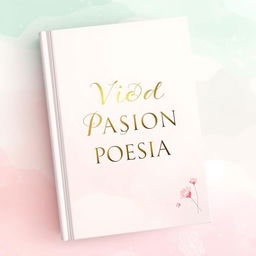 A charming book cover for a poetry collection titled 'VIDA PASION POESIA', featuring a soft pastel background