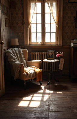 A romantic and nostalgic scene depicting the remnants of love in an old, cozy house