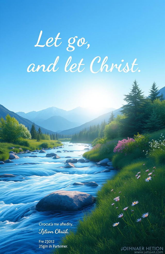 A serene and peaceful landscape illustrating the phrase 'Let go and let Christ'