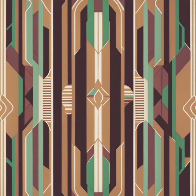 Art Deco wallpaper with intricate geometric patterns in a blend of muted pastels and bold hues, inspired by Wes Anderson's unique aesthetic.