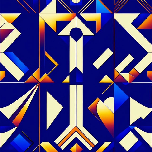 High-definition digital art of an intricate Art Deco pattern with bold geometric shapes and rich colors.