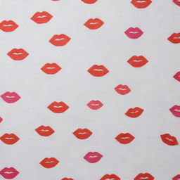 A crisp white canvas draped with a fabric featuring a pattern of vibrant kisses