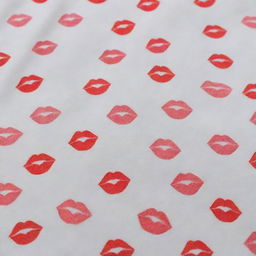 An elegant white fabric imprinted with a charming pattern of vivid kisses