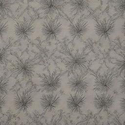 A piece of luxurious silk fabric featuring an intricate pattern of black linear drawings