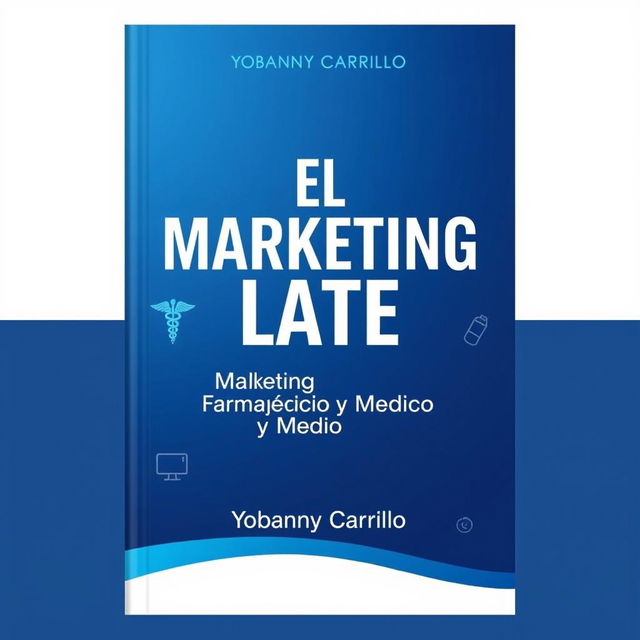 The cover design for the book 'EL MARKETING LATE' by Yobanny Carrillo, focusing on pharmaceutical and medical marketing