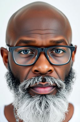A bald-headed, middle-aged black man with a few beads and streaks of grey in his full beard