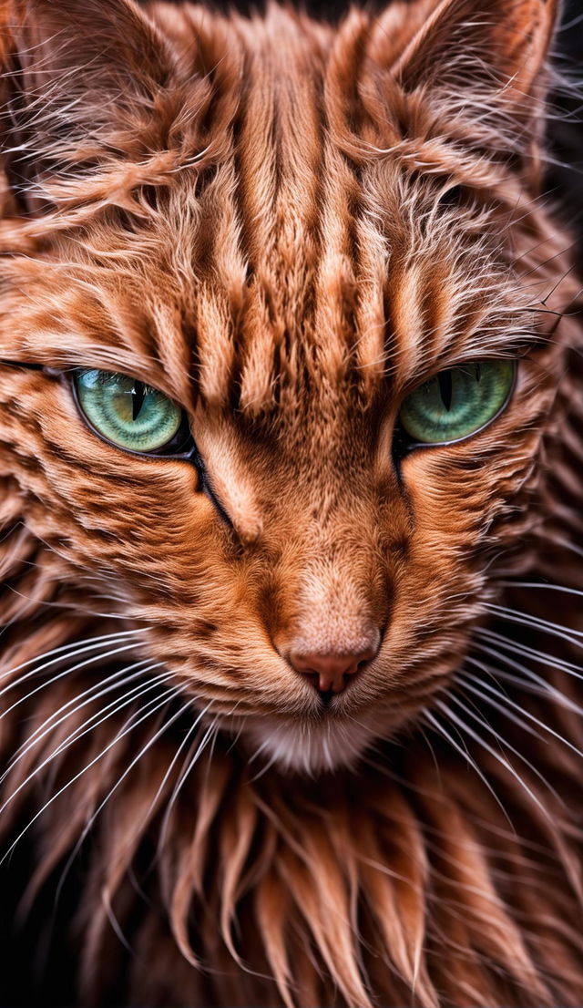 Ginger Maine Coon cat's face in extreme close-up, shot with Panasonic Lumix S1R and Sigma 105mm f/2.8.