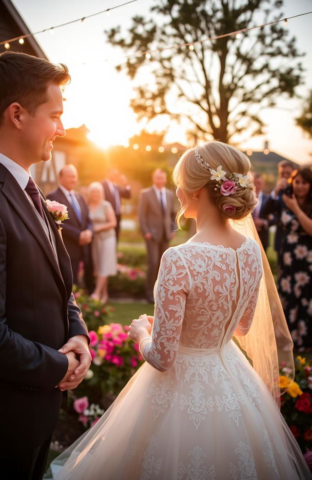 A serene and beautiful wedding scene, capturing a bride and groom preparing for their marriage