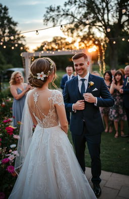 A serene and beautiful wedding scene, capturing a bride and groom preparing for their marriage