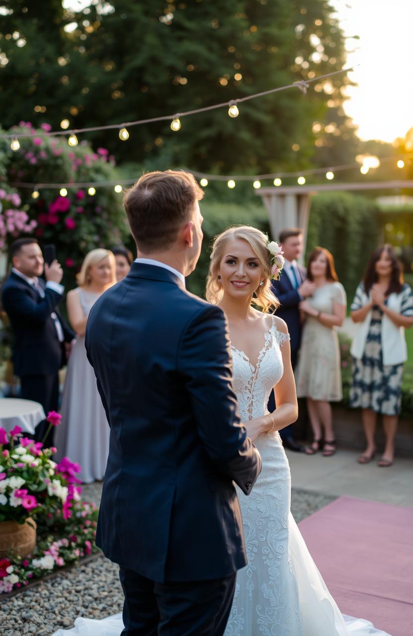 A serene and beautiful wedding scene, capturing a bride and groom preparing for their marriage