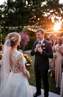 A serene and beautiful wedding scene, capturing a bride and groom preparing for their marriage