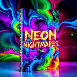 A captivating book cover design for 'Neon Nightmares' by Vivid Visions