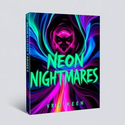 A captivating book cover design for 'Neon Nightmares' by Vivid Visions