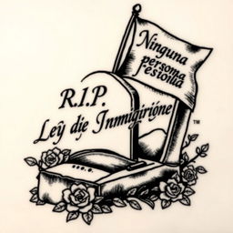 A striking tattoo design featuring a grave with the inscription 'R