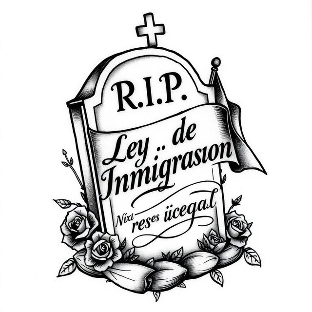 A striking tattoo design featuring a grave with the inscription 'R