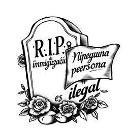A striking tattoo design featuring a grave with the inscription 'R