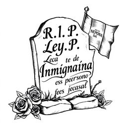 A striking tattoo design featuring a grave with the inscription 'R