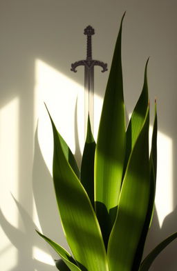 A beautifully composed arrangement of a Sansevieria plant also known as the Snake Plant, with its tall, upright leaves casting distinct shadows