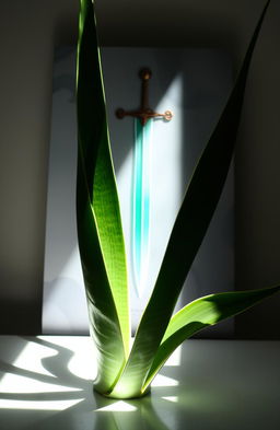 A beautifully composed arrangement of a Sansevieria plant also known as the Snake Plant, with its tall, upright leaves casting distinct shadows