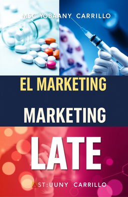 A book cover design for 'El Marketing Late' by Msc Yobanny Carrillo, focused on pharmaceutical and medical marketing