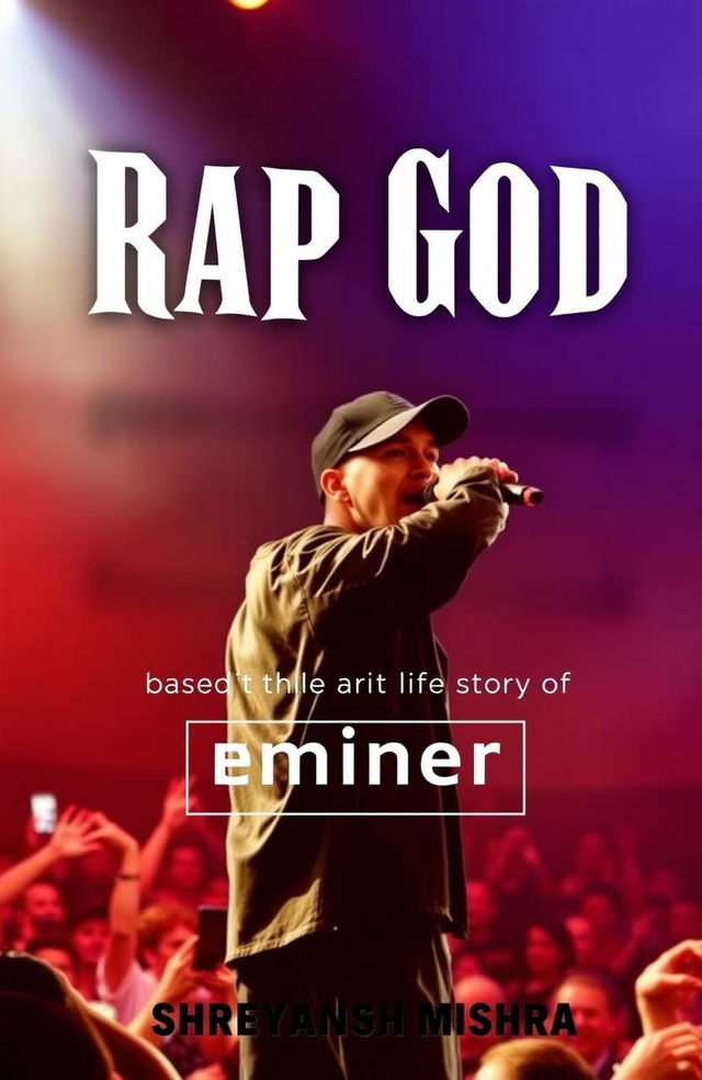 A book cover design featuring the title "Rap God" prominently displayed in large, pointy font at the center