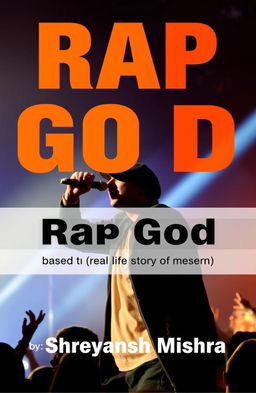 A book cover design featuring the title "Rap God" prominently displayed in large, pointy font at the center