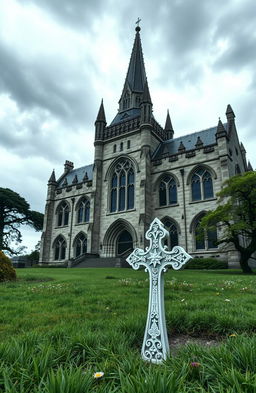 A large neo-gothic lunatic asylum set in Ireland during the 1800s, showcasing intricate architectural details typical of that era