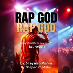 A striking book cover design with the title "Rap God" rendered in large, bold, and pointy font prominently at the center