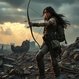 In a gripping portrayal of survival, Seraphina traverses a desolate post-apocalyptic landscape filled with ruins