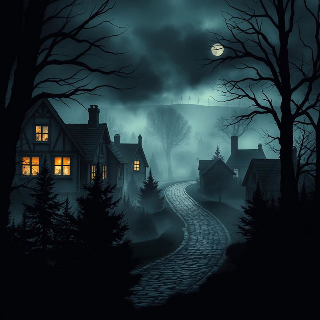 A captivating book cover depicting a small, eerie town shrouded in mist and mystery