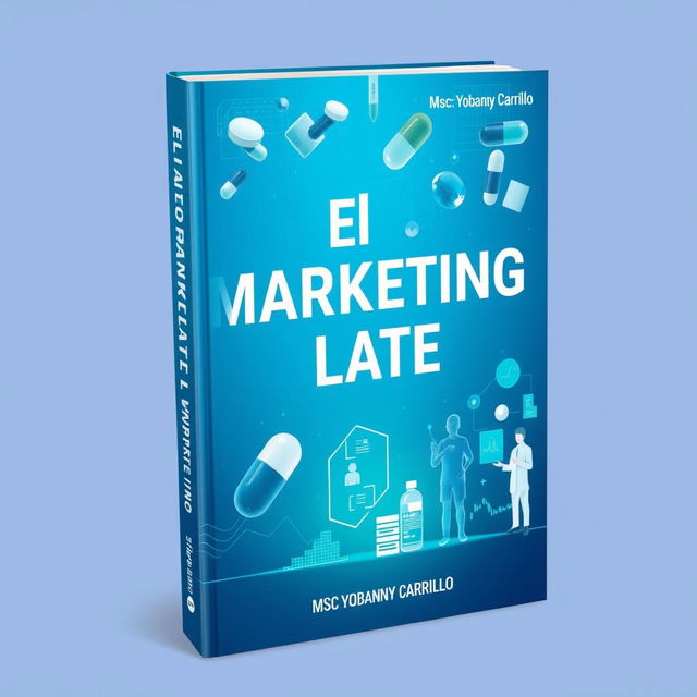 A horizontal book cover design for 'El Marketing Late' by Msc Yobanny Carrillo