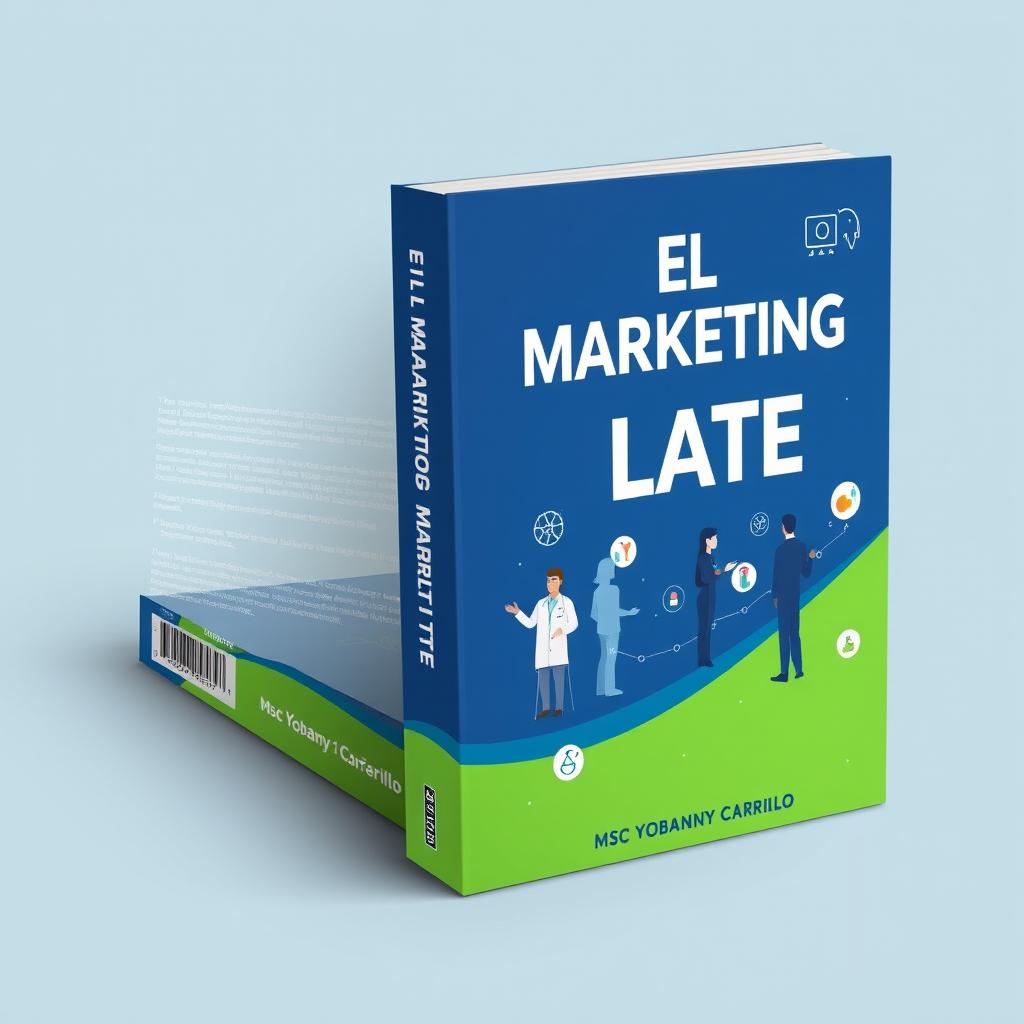 A horizontal book cover design for 'El Marketing Late' by Msc Yobanny Carrillo