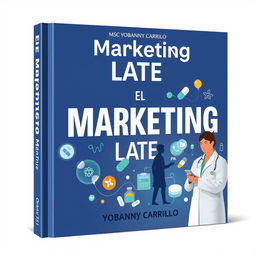 A horizontal book cover design for 'El Marketing Late' by Msc Yobanny Carrillo
